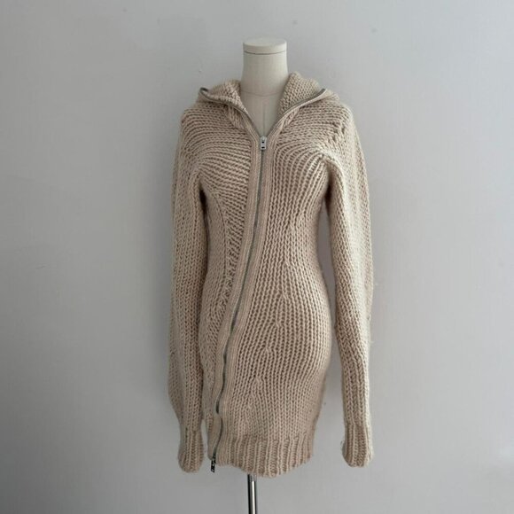 Acne Studios Knit Hooded Dress (Ecru Beige) | Asymmetric 2-Way Zip | Women’s Siz - Picture 1 of 5